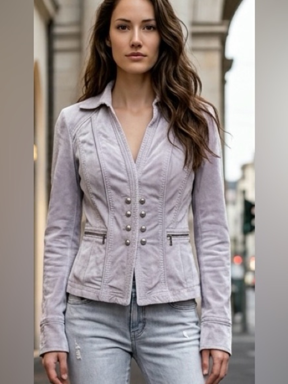 Vintage WHBM Silver Gray Velvet Military Majorette Blazer